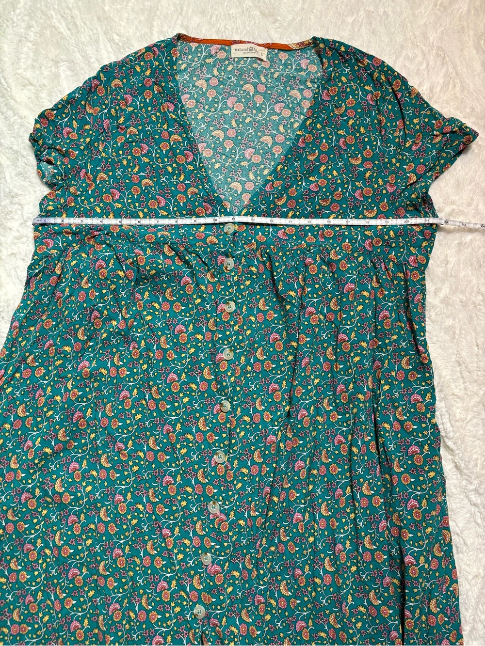 Natural Life Floral Maxi Dress Size Large Teal/Orange Hippie Groovy with Pockets - Picture 9 of 14